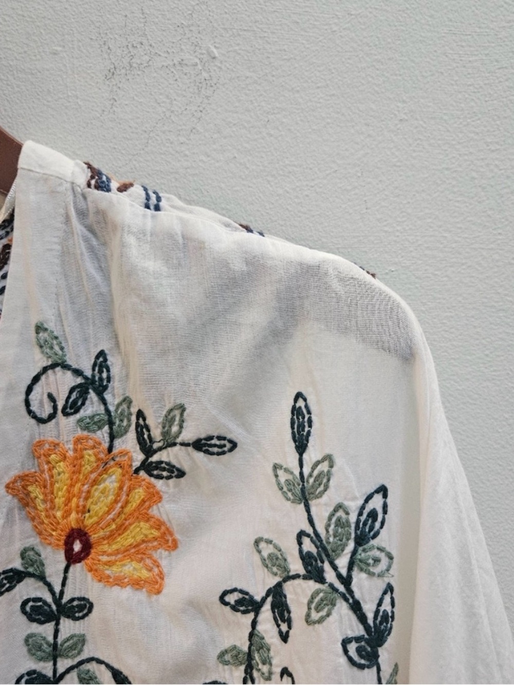 Zara Women's Embroidered Floral Kimono Crop Top Size XL White Boho Cottage - Picture 7 of 11